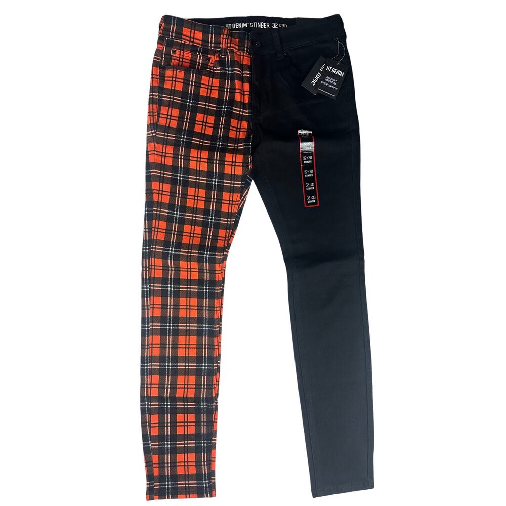 Hot Topic DENIM STINGER Orange checker Black 32Wx30L NWT (nochain)